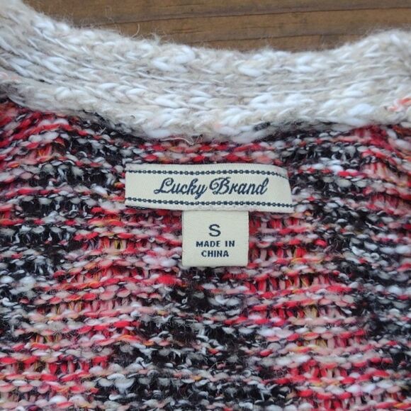 Lucky Brand Fringed Red and Pink Open Front Duster Cardigan Size Small - Picture 5 of 9